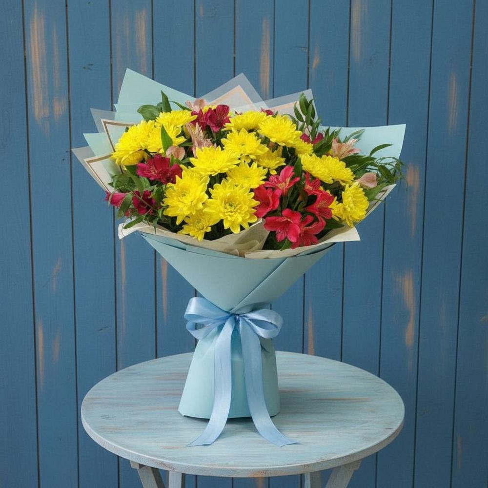Букет цветов из: Альстромерии и Хризантемы в Балтийском