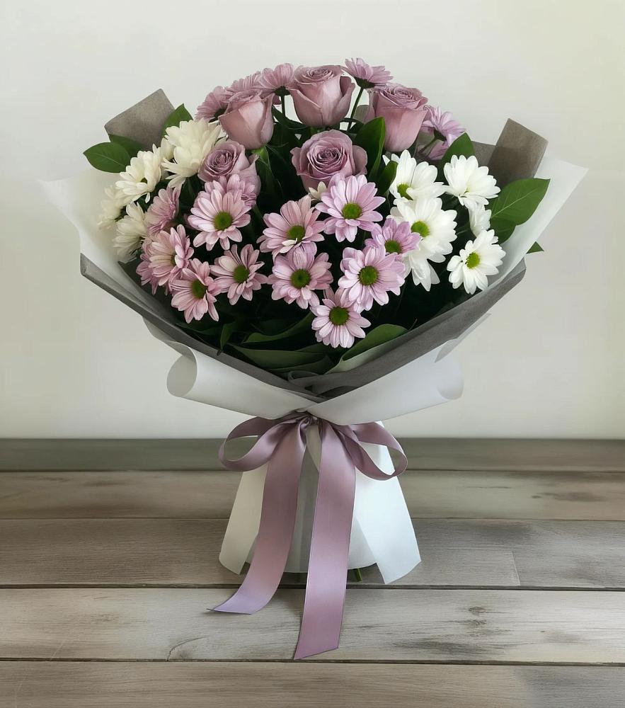 Букет цветов из: Хризантемы и Розы в Балтийском