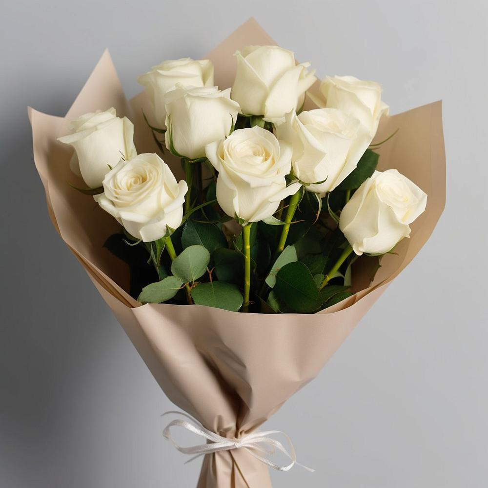 Букет 9 Белых роз Эдлесс Лав в Балтийском