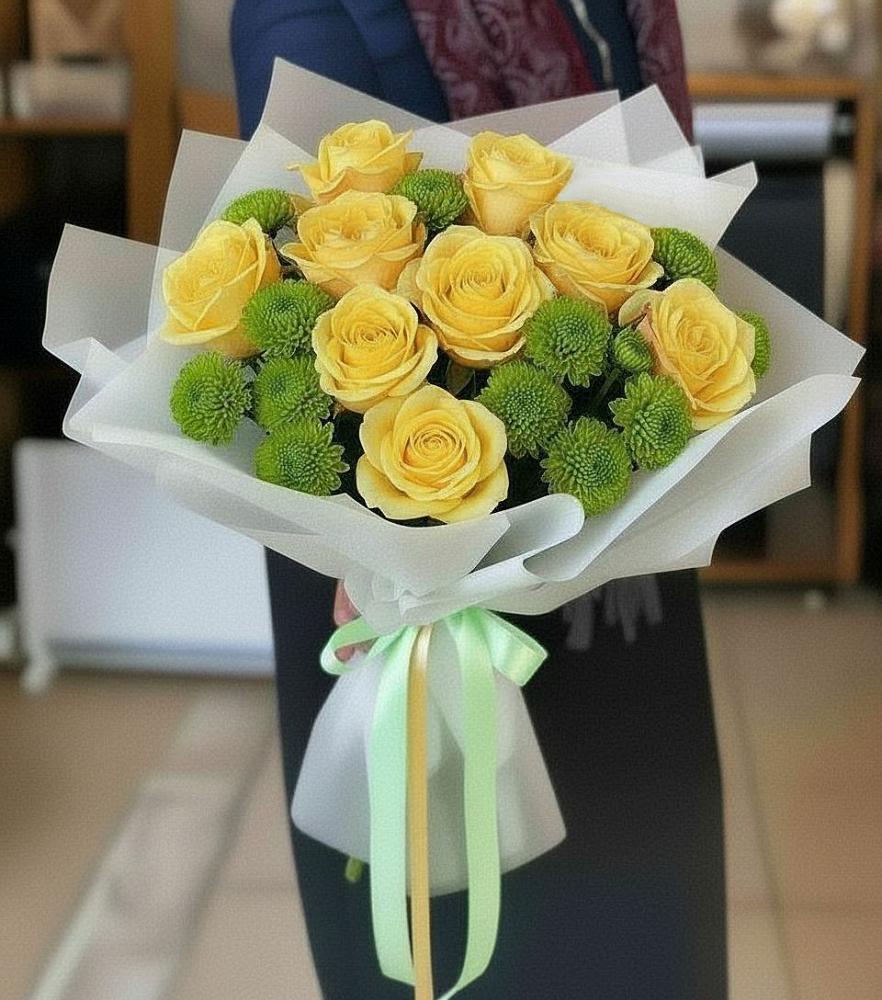 Букет цветов из: Хризантемы и Розы в Балтийском