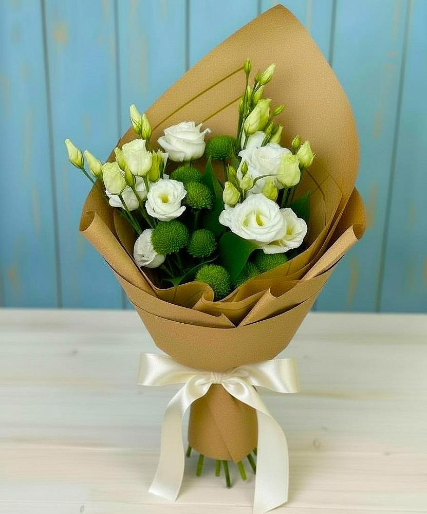 Букет цветов из: Хризантемы и Лизиантусы в Балтийском