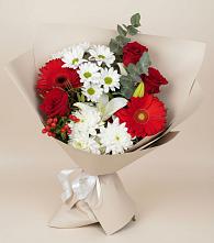 Букет цветов из:  Розы, Хризантемы, Герберы и Лилии в Балтийском