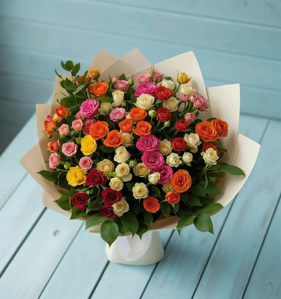 Букет Микс из разноцветных кустовых роз в Балтийском