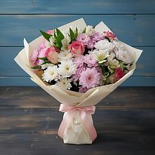 Букет цветов из:  Хризантемы, Альстромерии и Розы в Балтийском