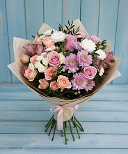 Букет цветов из:  Хризантемы, Розы и Альстромерии в Балтийском