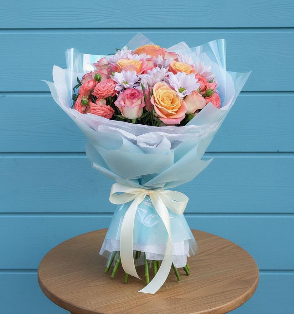 Букет цветов из: Хризантемы и Розы в Балтийском