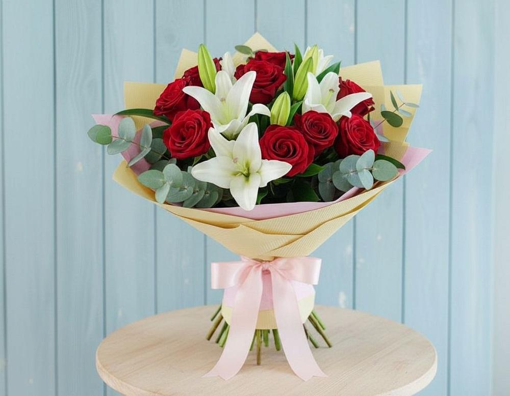 Букет цветов из: Лилии и Розы в Балтийском